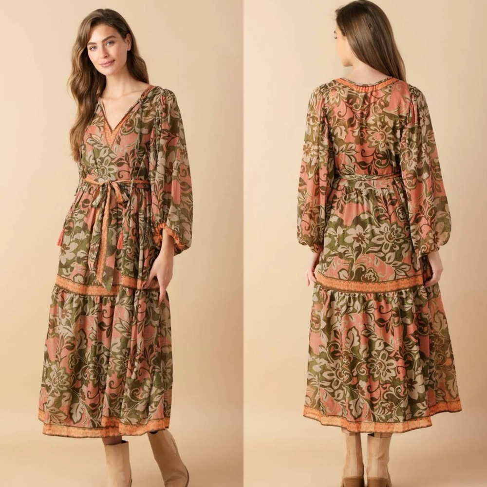 NEW Flying Tomato Bohemian Woven Midi Maxi Dress With Tassels & Slip Size Medium